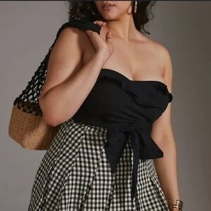🐺Anthropologie Black Crop, Ruffle Tube Top with Straps